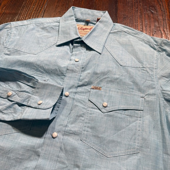 Rafter C Pearl Snap Shirt Mens M Blue Pro Flex 45 Performance Cowboy Western - Picture 1 of 11